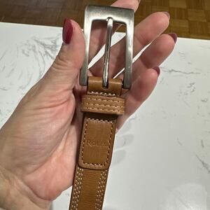 Rolf's Classic Tan Leather and Silver Basic Dres Belt, Size M, Like New